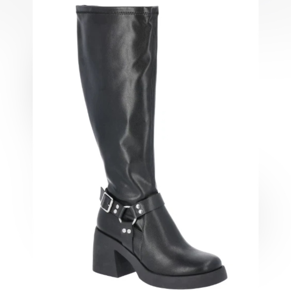 NWT! Madden NYC Women's Tall Black Buckle Moto Inspired Boots, Size 7 with Box